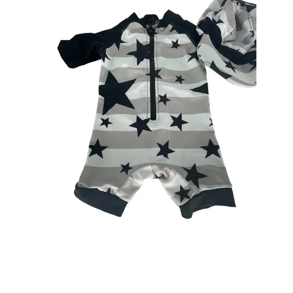 Unbranded Baby Boys Stars Stripe One-Piece Swim Bathing Suit & Hat